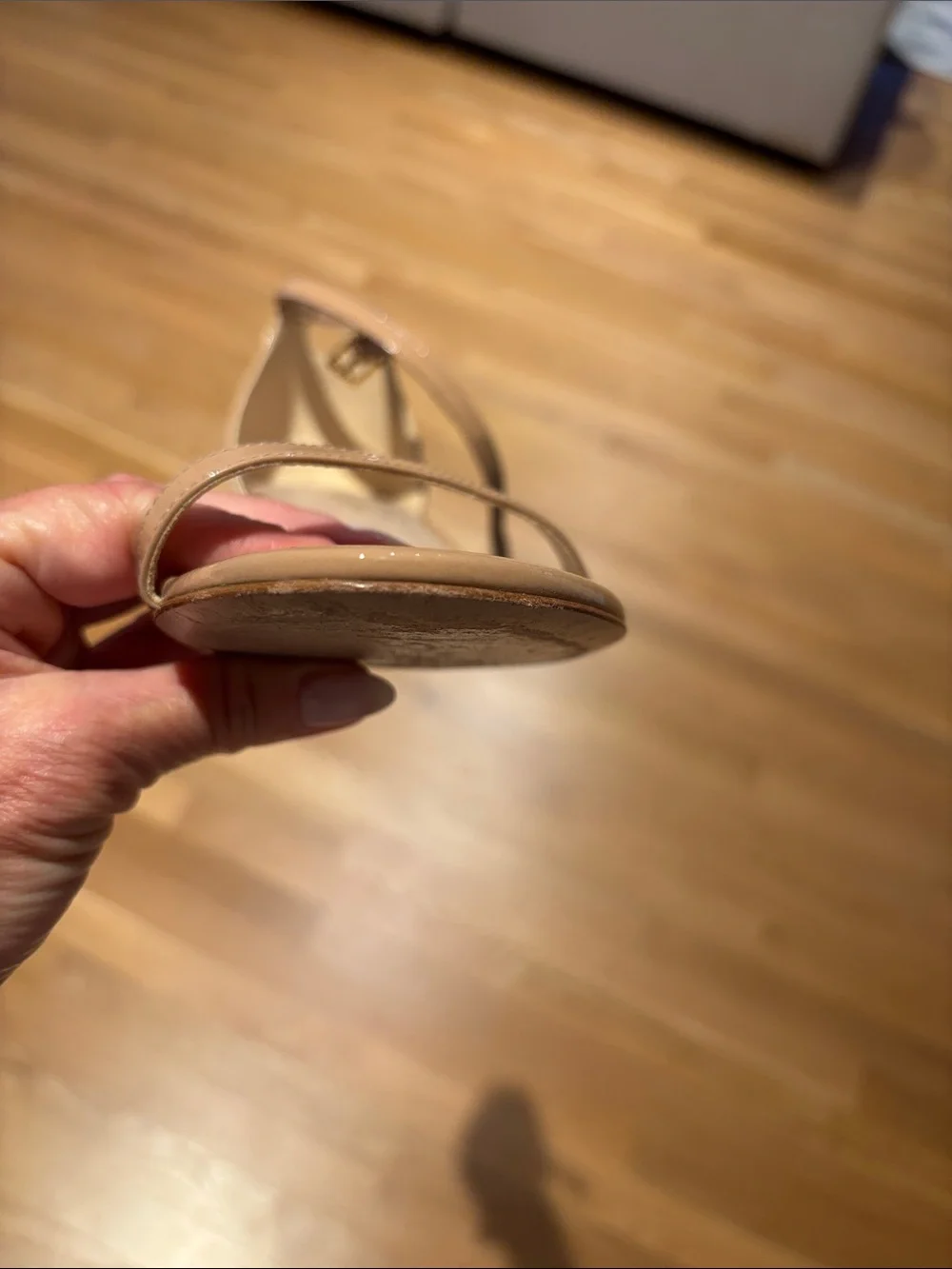 Stuart Weitzman Nude Tan Ankle Strap Patent Leather Heels